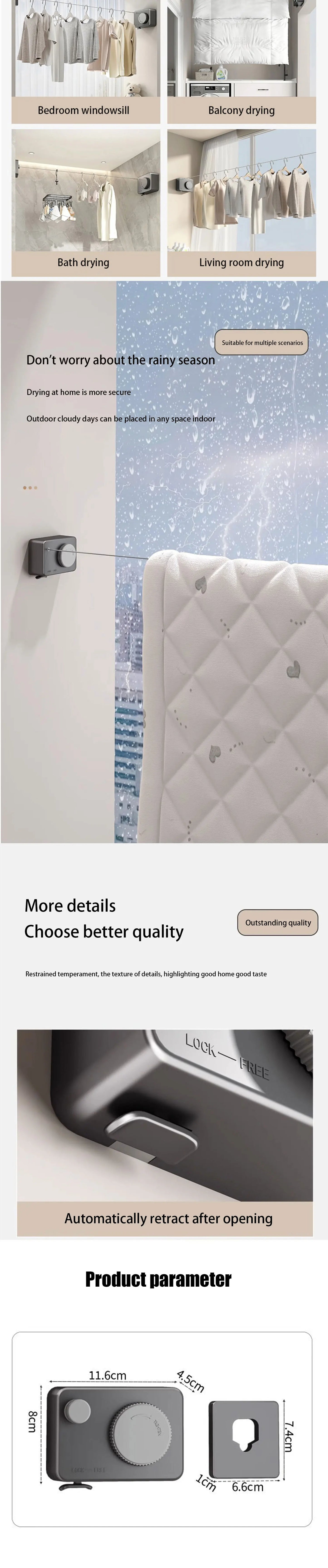 Stainless Steel Retractable Invisible Clotheslines