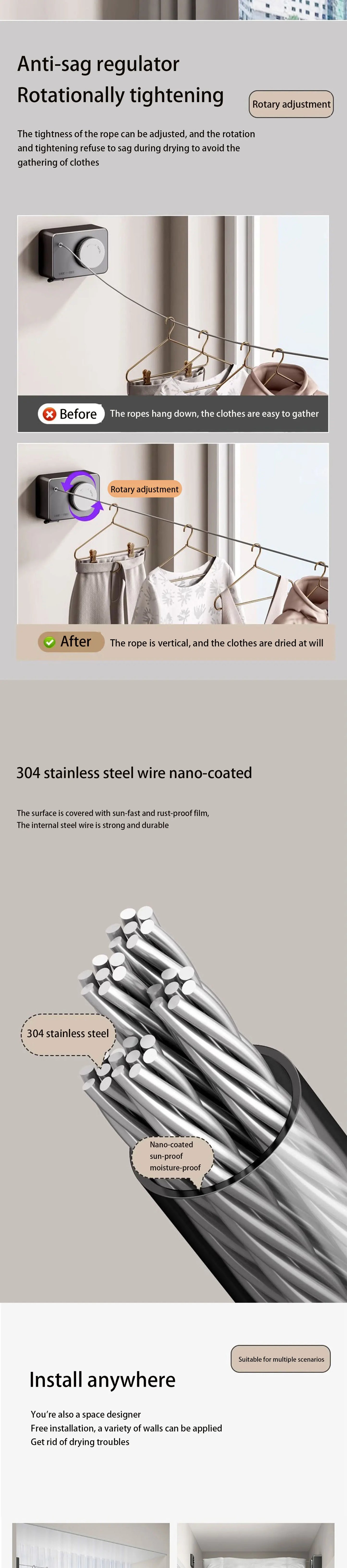 Stainless Steel Retractable Invisible Clotheslines