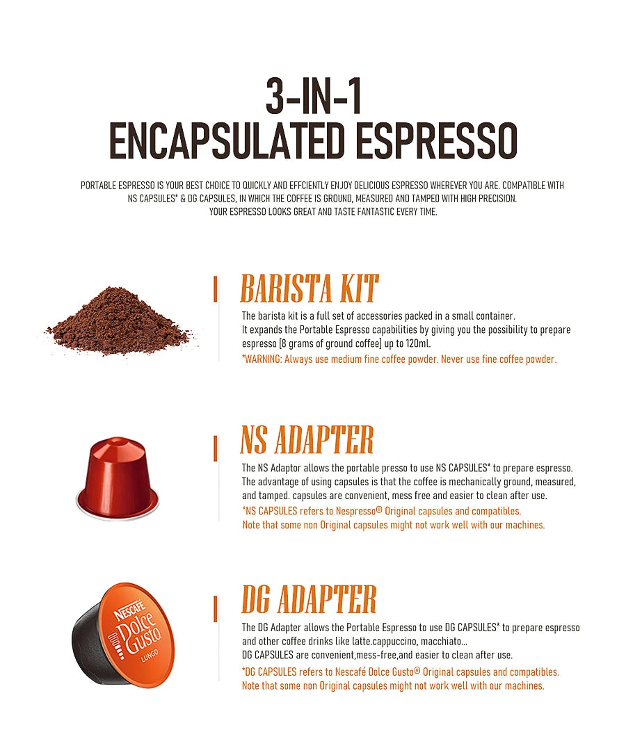 3-I-1 Portable Manual Espresso Coffee Maker